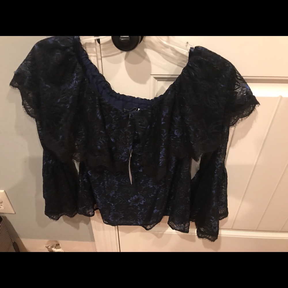 Black/royal blue lace dressy top
